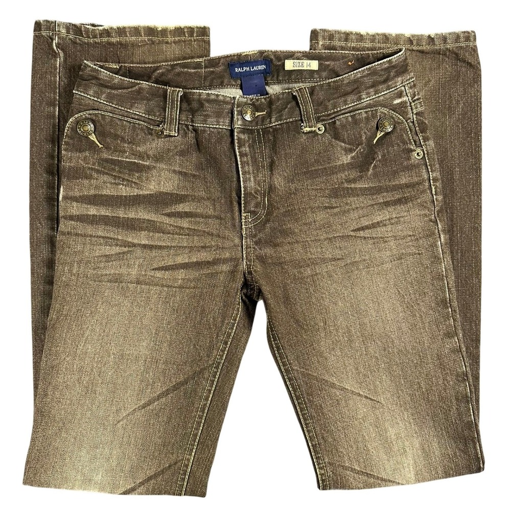VTG Ralph Lauren Girls Brown Wash Jeans Size 14 Straight Leg‎ Denim Pants